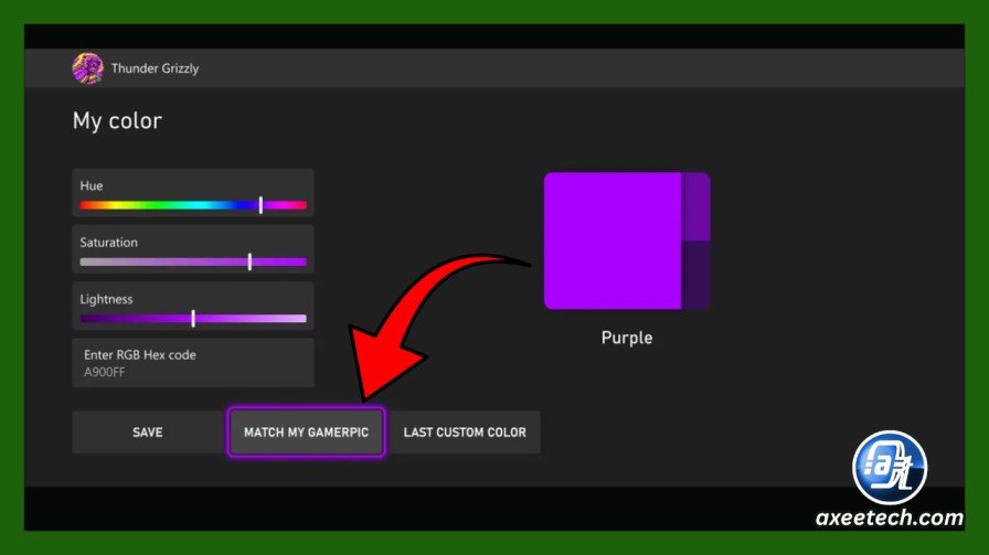 Xbox dashboard custom color hex code picker with match my gamerpic option
