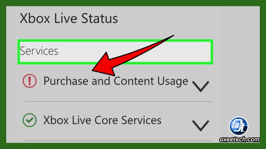 Xbox Live status page at status.xbox.com showing all services green