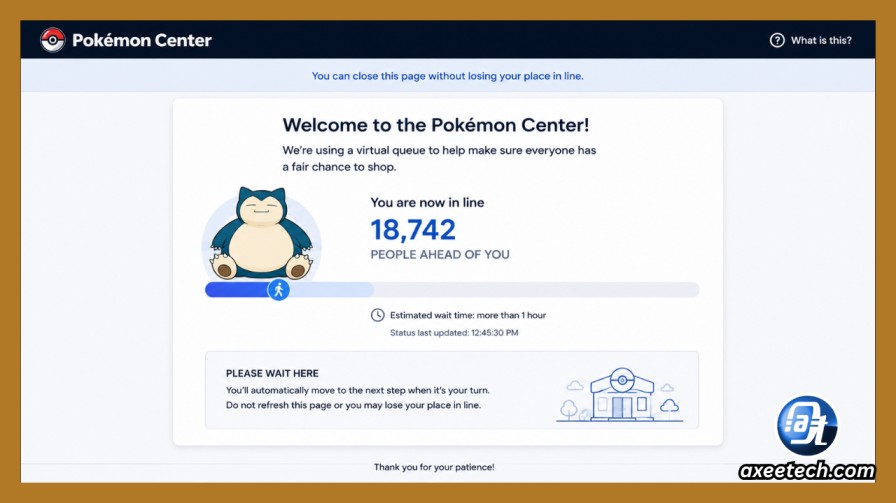 Pokemon Center virtual queue waiting room screen 