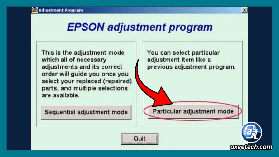 Adjustment Program showing Particular adjustment mode selection
