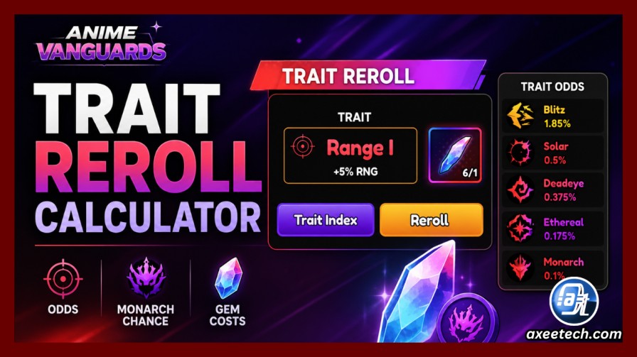 Anime Vanguards trait reroll calculator and probability dashboard