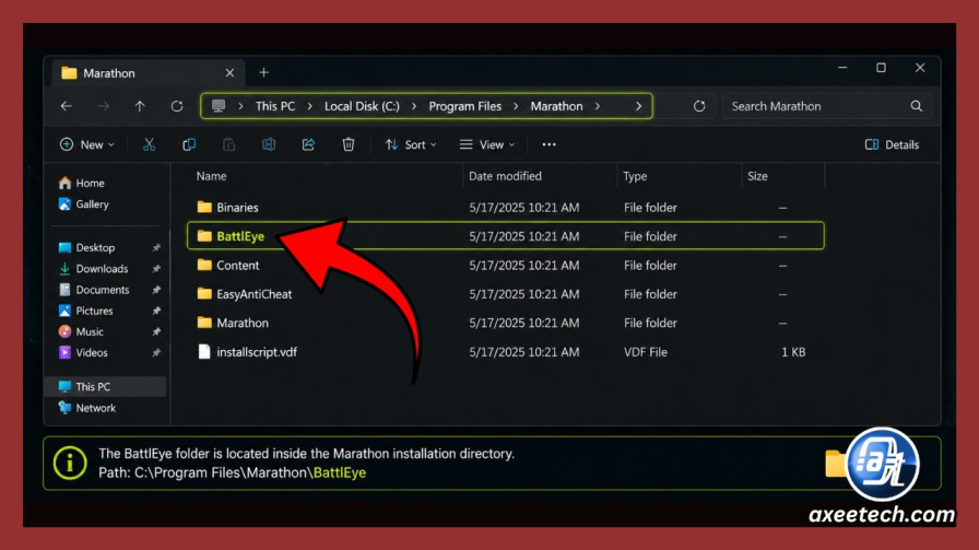 BattlEye folder inside Marathon installation directory 