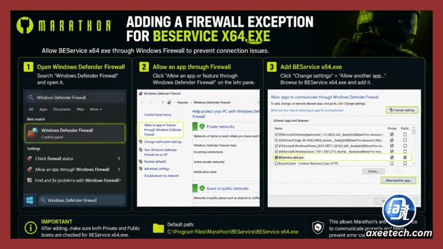Adding a firewall exception for BEService x64 exe 