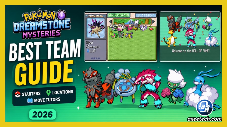 Pokémon Dreamstone Mysteries Best Team Guide: Starter selection screen showing Galarian Zigzagoon, Timburr, and Gothita