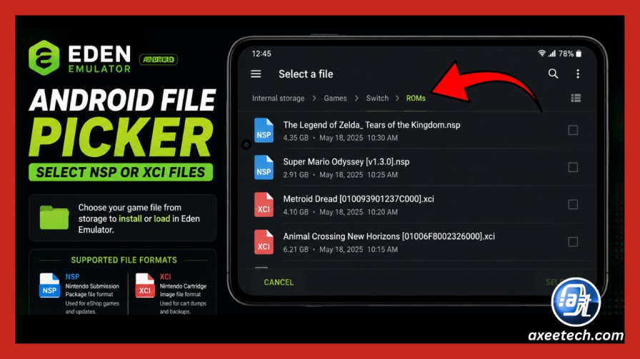 Eden Android file picker with NSP and XCI