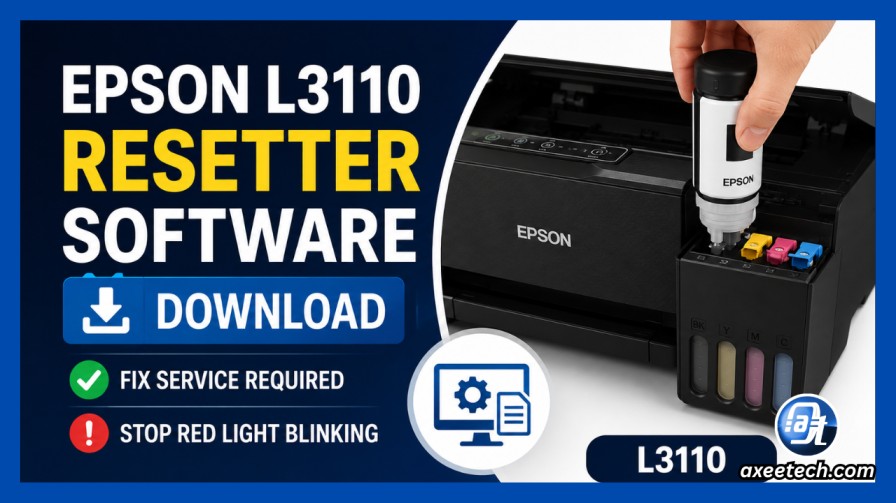 Epson L3110 Resetter: EcoTank printer overview showing front panel and ink tanks