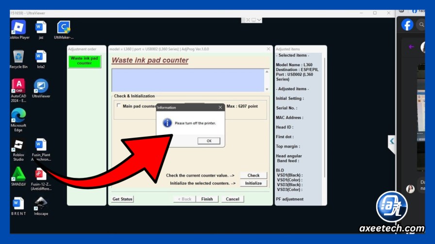 Epson printer Service Required pop-up error message on a Windows computer screen
