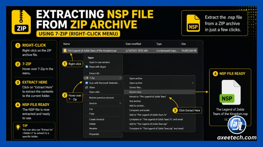 Extracting NSP file from ZIP archive using 7-Zip right-click menu