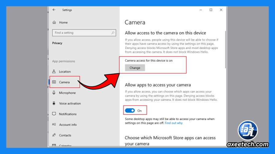 Group Policy Editor App Privacy camera setting 