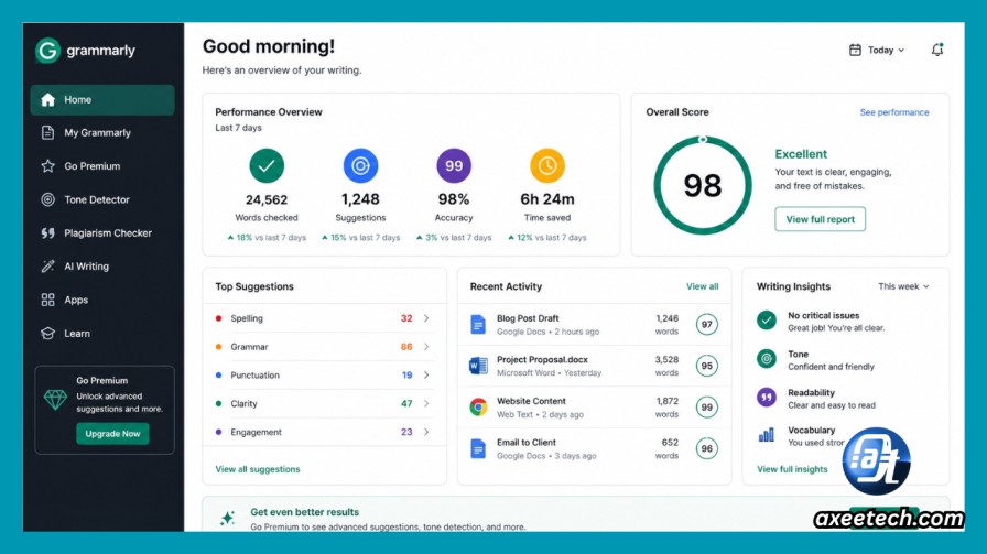 Best Spellmistake SEO Tools in 2026 4 Grammarly spelling and grammar dashboard