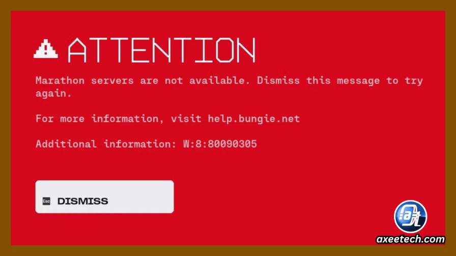 Marathon numeric error code W8 80090305 on screen 