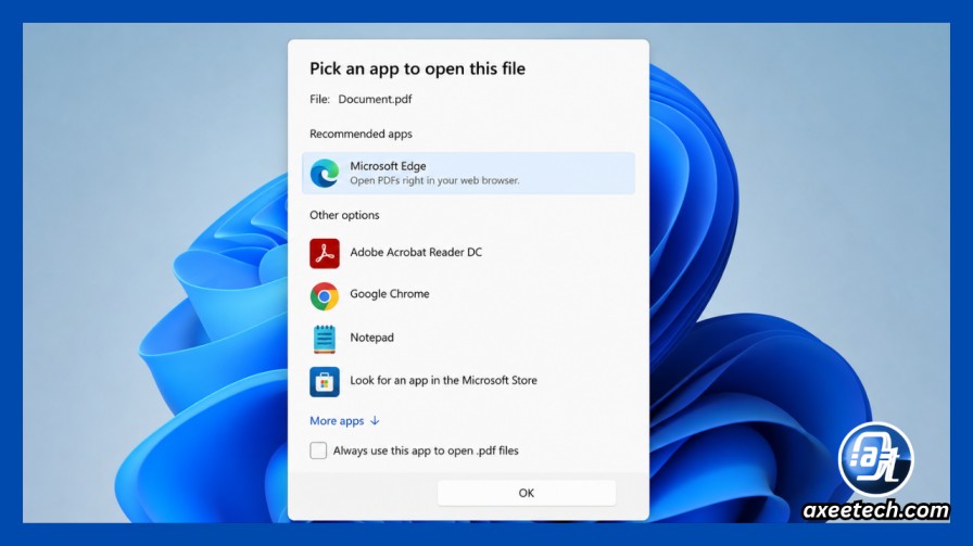 Windows "Pick an app to open this file" popup
