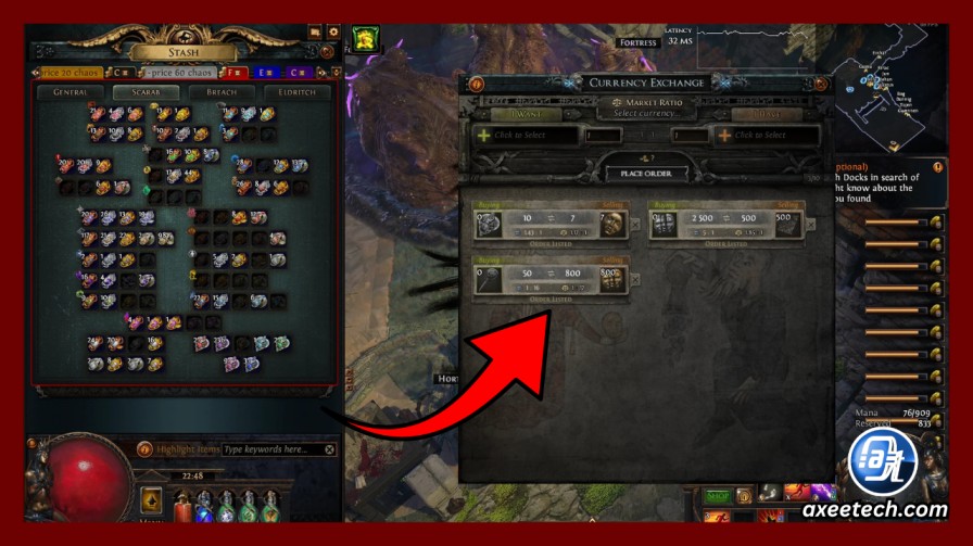 PoE 2 Trade & Crafting Guide: In-Game Market, Currency Ratios & Base Crafting 2 Path of Exile 2 in-game market browser search panel and Faustus currency exchange window.
