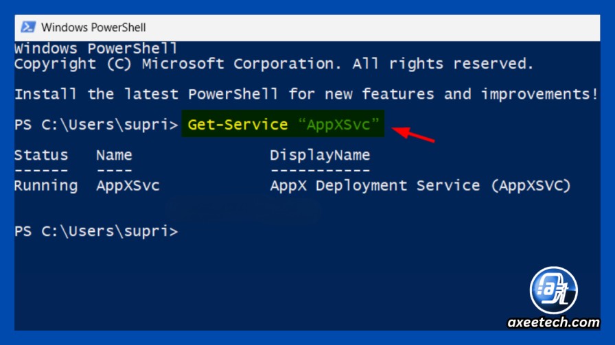 PowerShell showing Get-AppxPackage command
