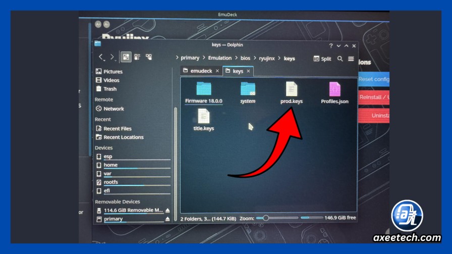 Ryujinx system folder containing prod.keys file