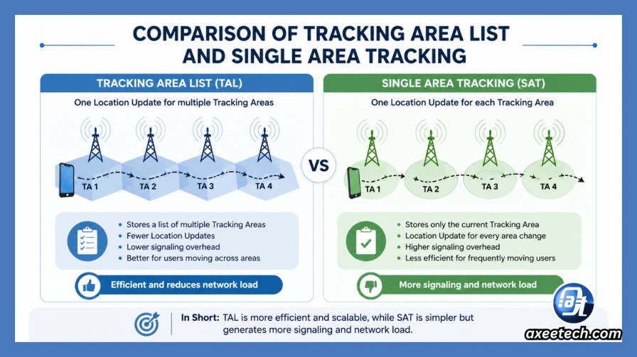 Comparison of tracking area list and single area tracking 