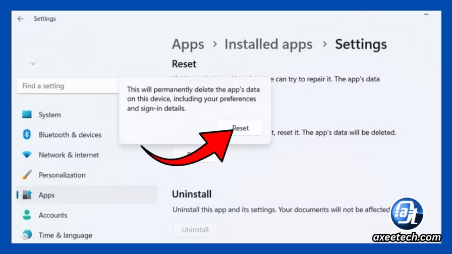 Windows 11 confirmation dialog for resetting default apps
