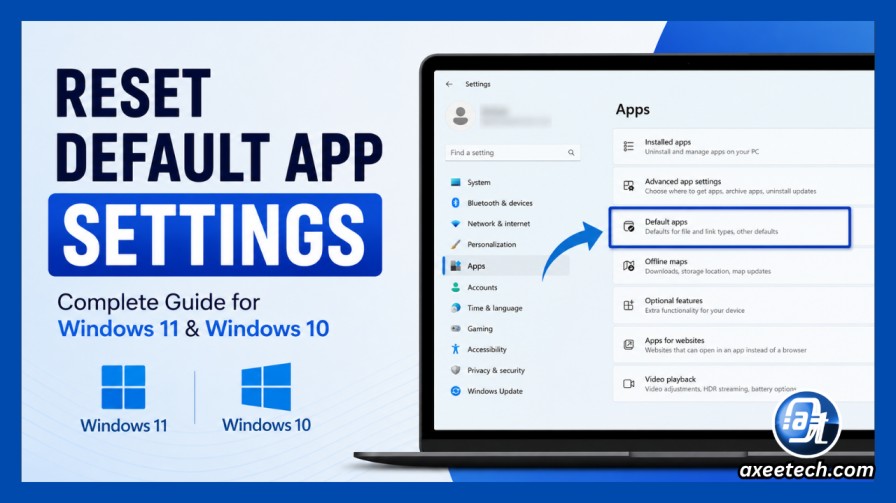 Resetting Default App Settings in Windows 11 Settings app showing Apps > Default apps page