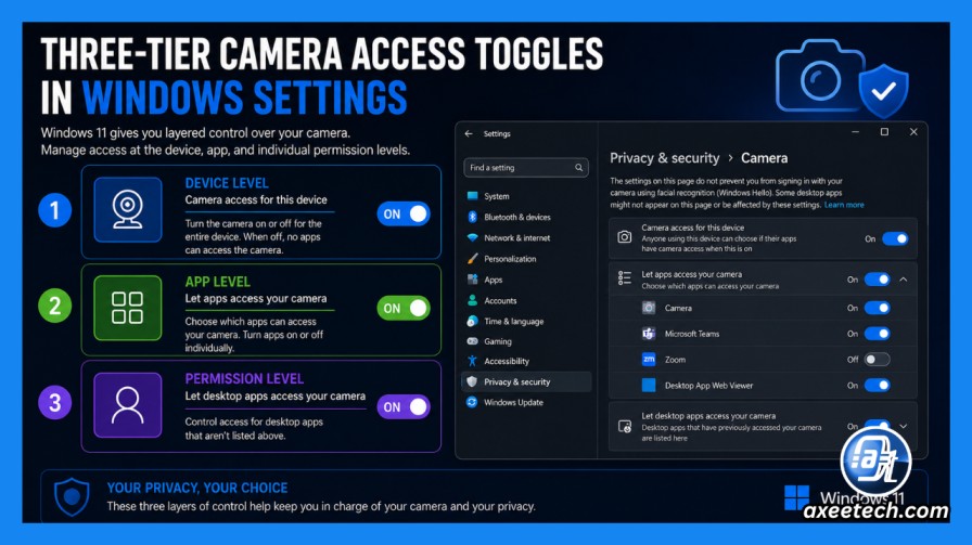 Three tier camera access toggles in Windows Settings 