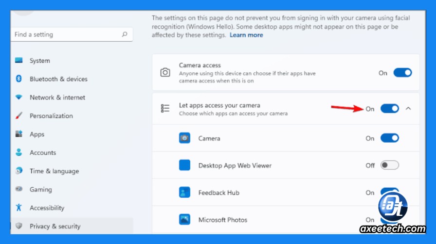 Let desktop apps access your camera toggle 
