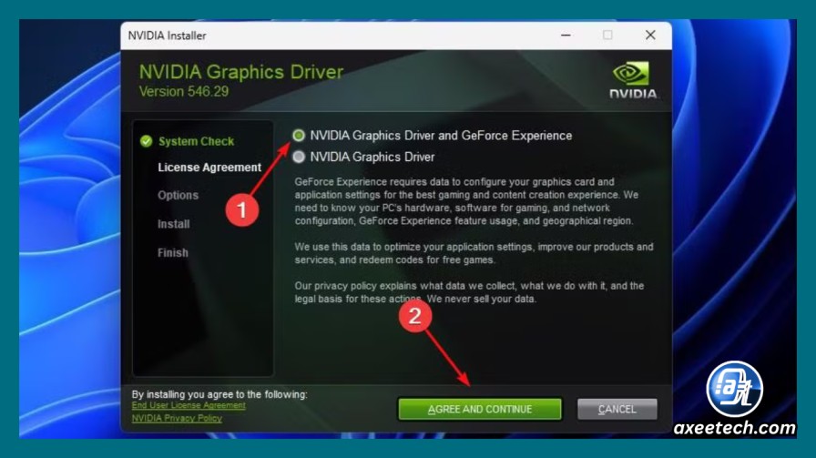 Graphics driver update screen in Windows 