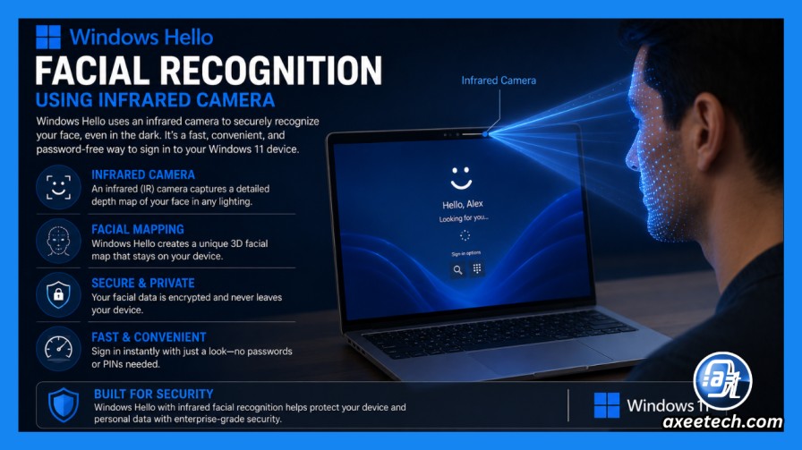 Windows Hello facial recognition using infrared camera 