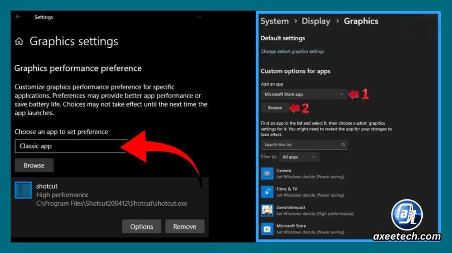 Per app GPU preference setting in Windows graphics settings 