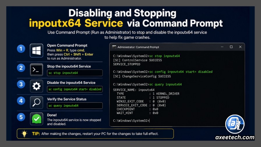 Disabling and stopping inpoutx64 service via Command Prompt