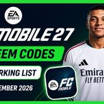 EA Sports FC Mobile redeem codes banner with player cards and free gems