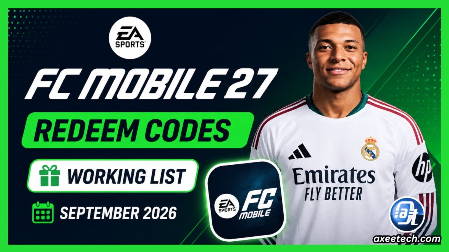 EA Sports FC Mobile redeem codes banner with player cards and free gems