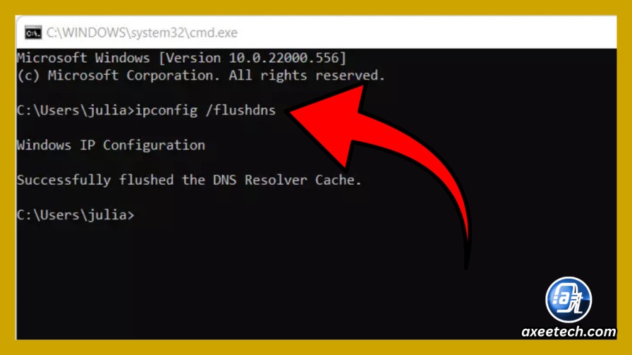 Screenshot of Windows Command Prompt running ipconfig /flushdns command to fix aniwatchtv.to DNS host error"


