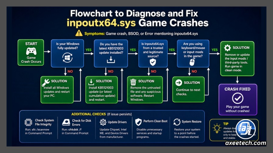 Flowchart to diagnose and fix inpoutx64.sys game crashes