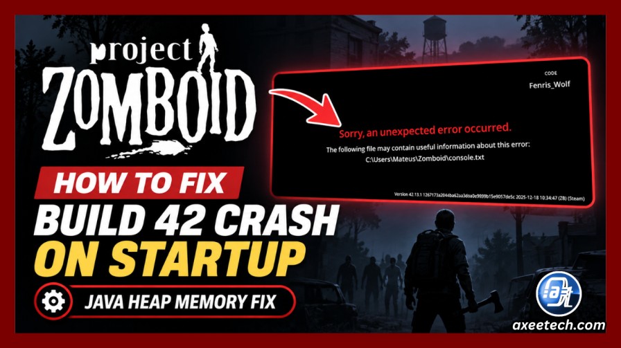 Project Zomboid Build 42 Crash on Startup with console log showing OutOfMemoryError heap crash
