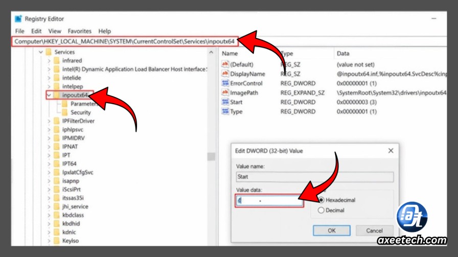 Setting inpoutx64 Start registry value to 4 disabled