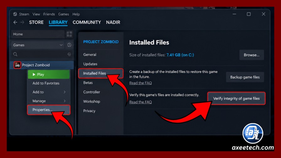 Verifying integrity of game files in Steam for Project Zomboid