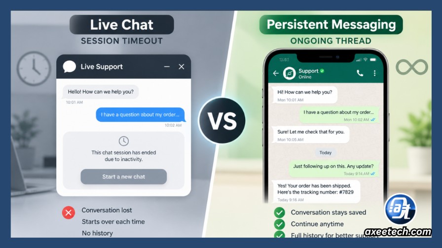 Live chat session timeout versus persistent messaging thread