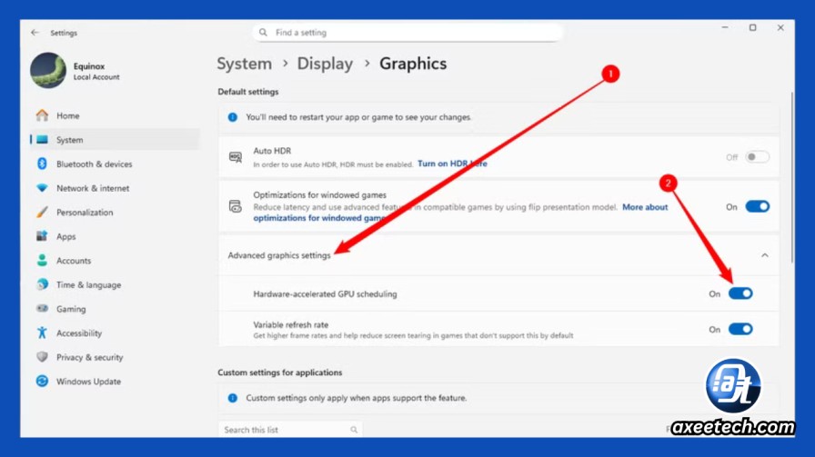 Windows 11 Hardware Accelerated GPU Scheduling settings menu