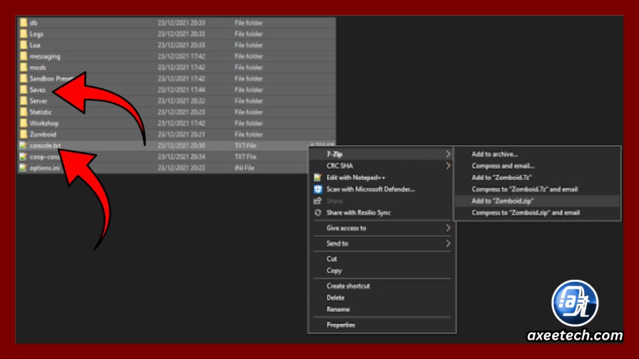 Zomboid directory structure showing Saves folder and Lua cache