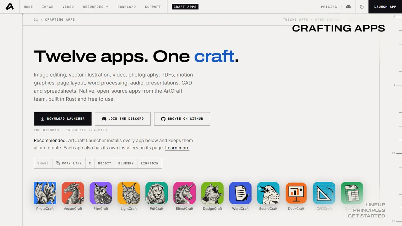 ArtCraft Review: 12 Free Adobe & Microsoft Office Alternatives (Launcher + Download Guide) 4 ArtCraft Craft Apps page listing all 12 apps and the launcher