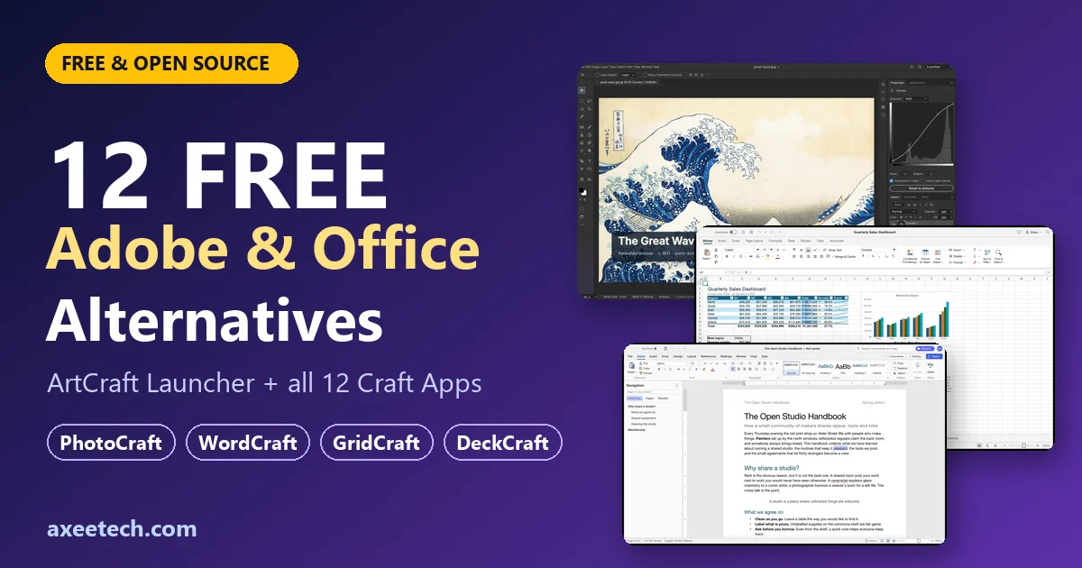ArtCraft Review: 12 Free Adobe & Microsoft Office Alternatives (Launcher + Download Guide) 1 ArtCraft 12 free Adobe and Office alternatives with PhotoCraft, GridCraft and WordCraft interfaces