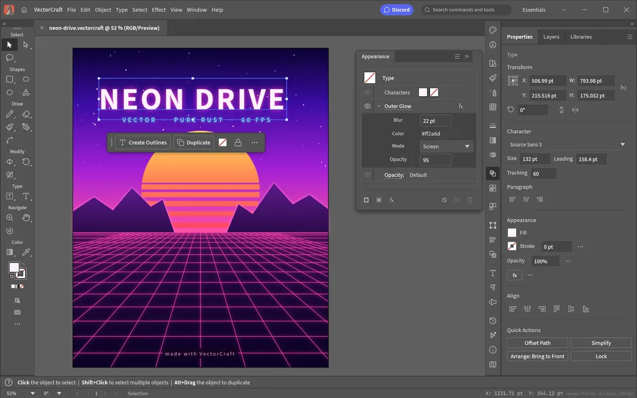 ArtCraft Review: 12 Free Adobe & Microsoft Office Alternatives (Launcher + Download Guide) 7 VectorCraft interface screenshot from ArtCraft