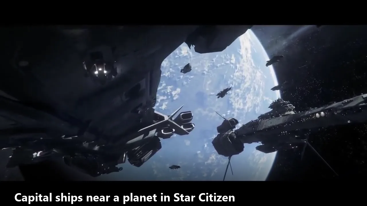 Star Citizen Retribution: What It Is and Can You Buy It 2 Capital ships near a planet in a Star Citizen lore video