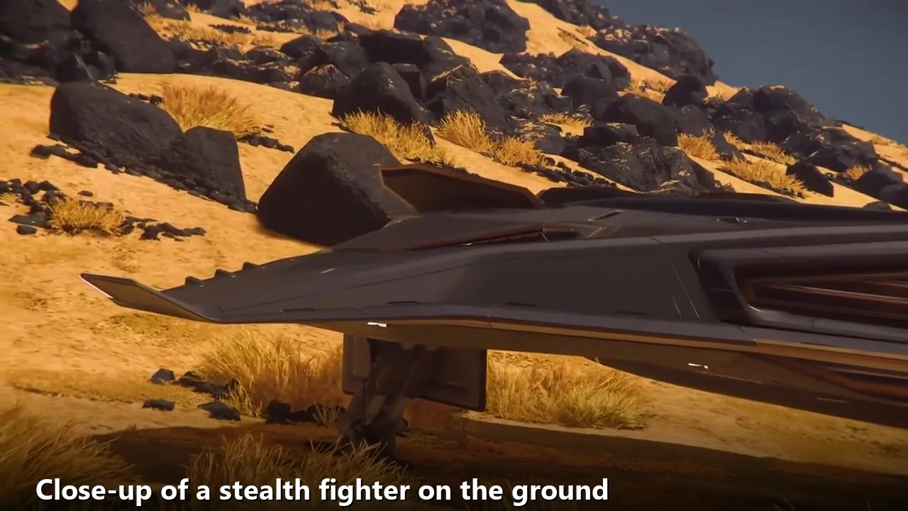 Star Citizen Sabre Firebird: Specs, Price and Where to Buy 2 Close-up of a stealth fighter parked on rocky ground in Star Citizen